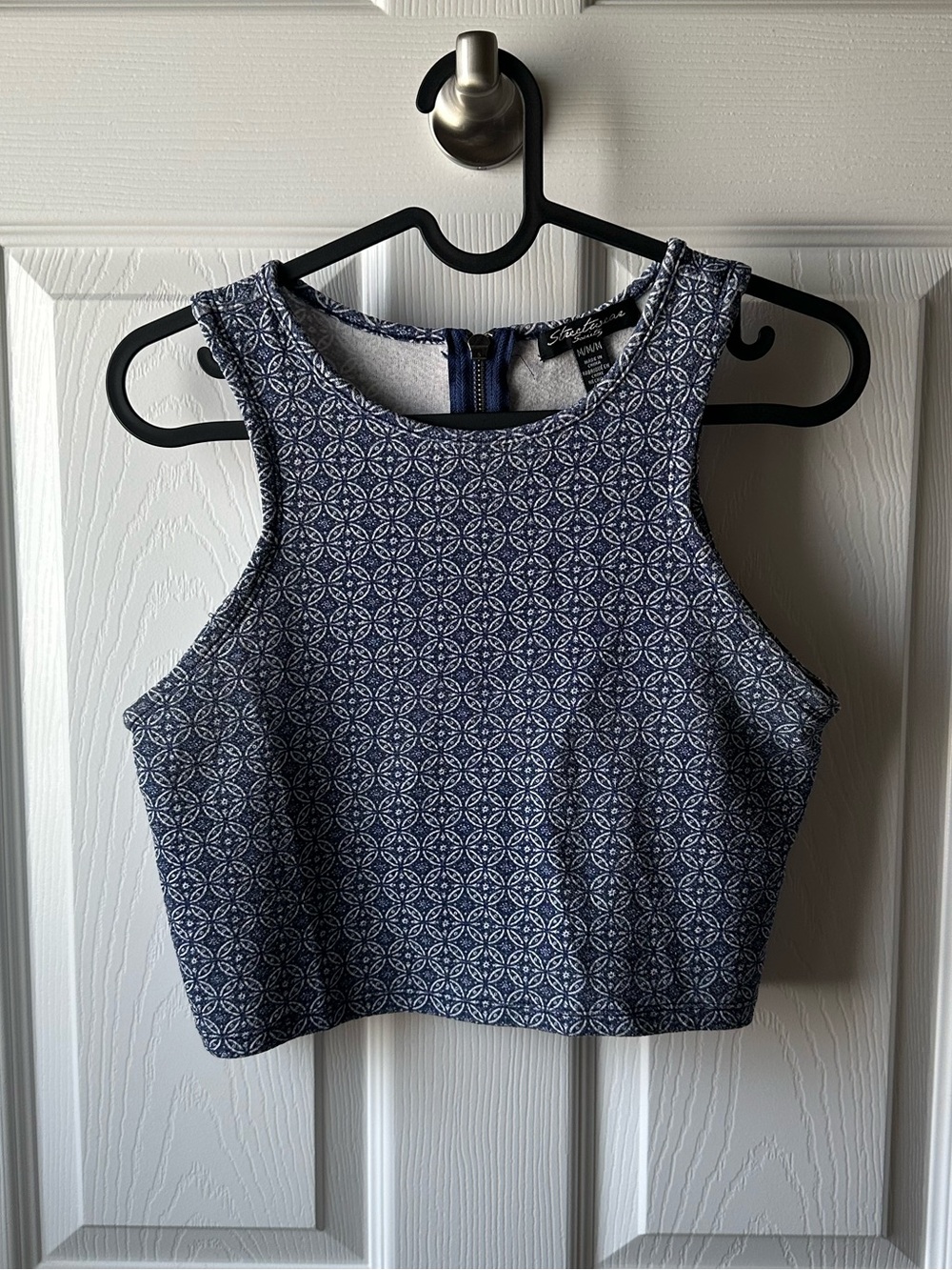 Streetwear Society Navy and White Geometric Crop Top